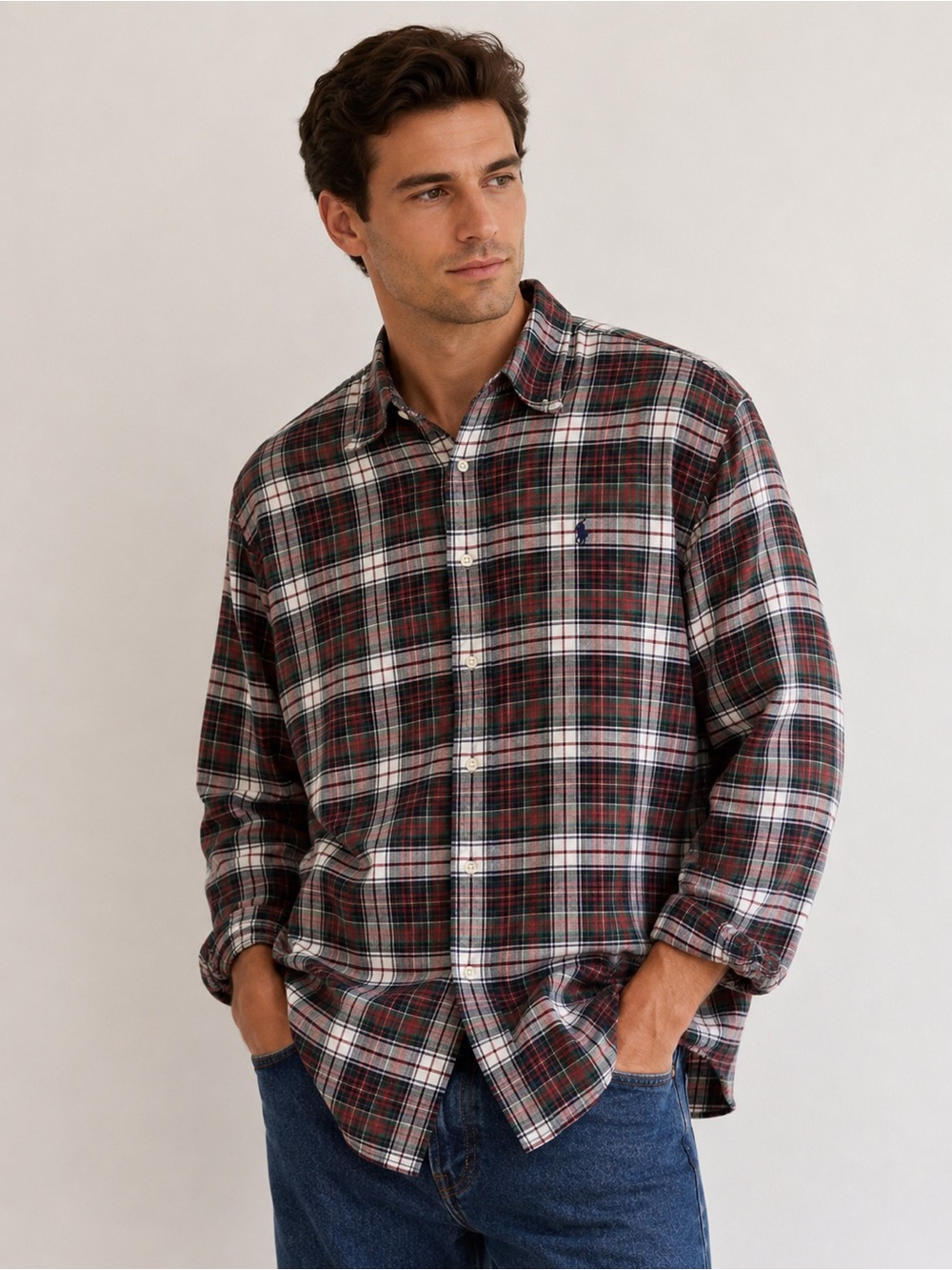 Ralph Lauren Men’s XL Plaid Button Down Shirt Red Green Tartan Pony Logo